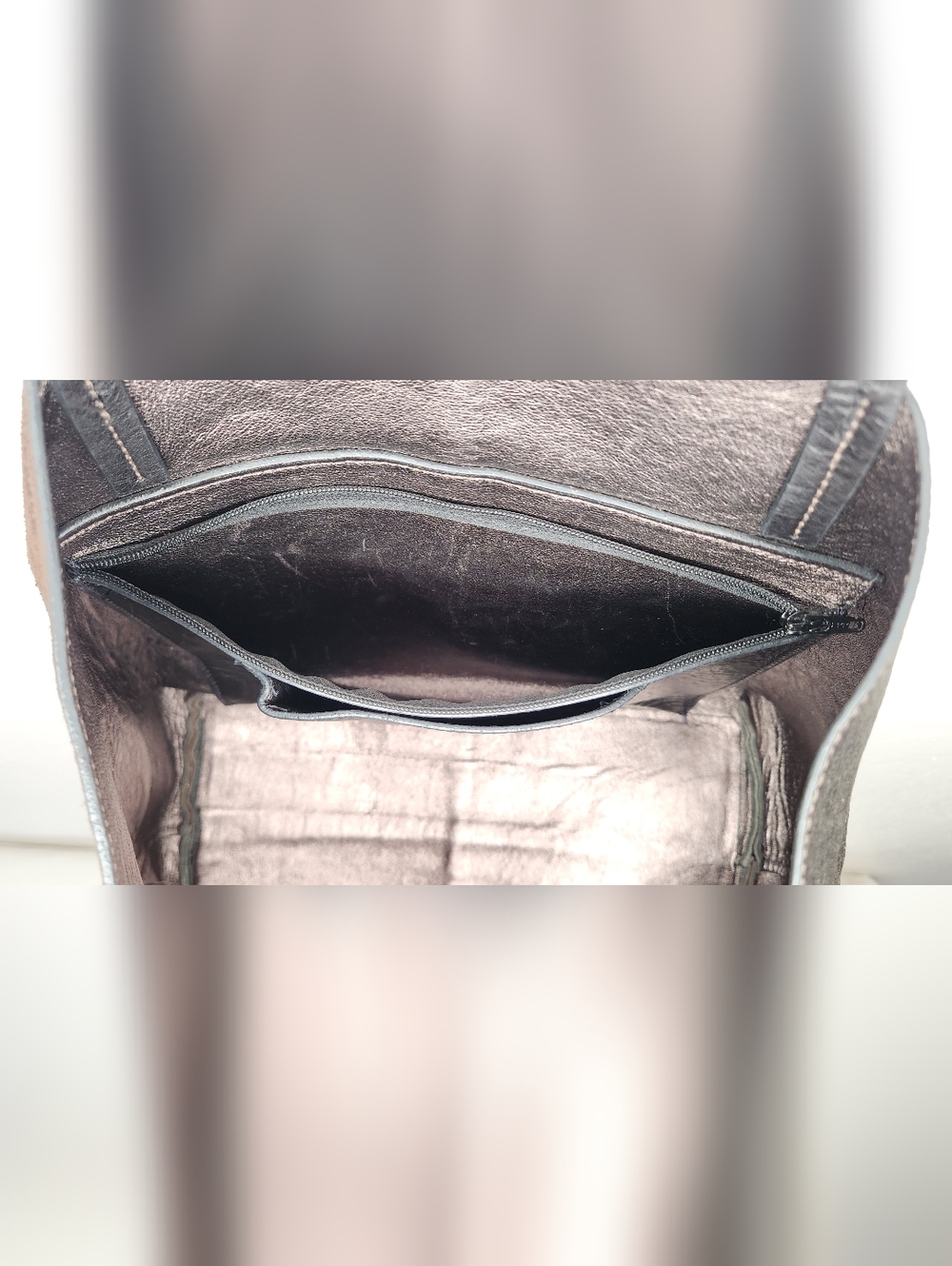 B May Leather Suede Tote Bag Shoulder Bag Two Tone Textured Designer Brown Purse - Picture 8 of 16